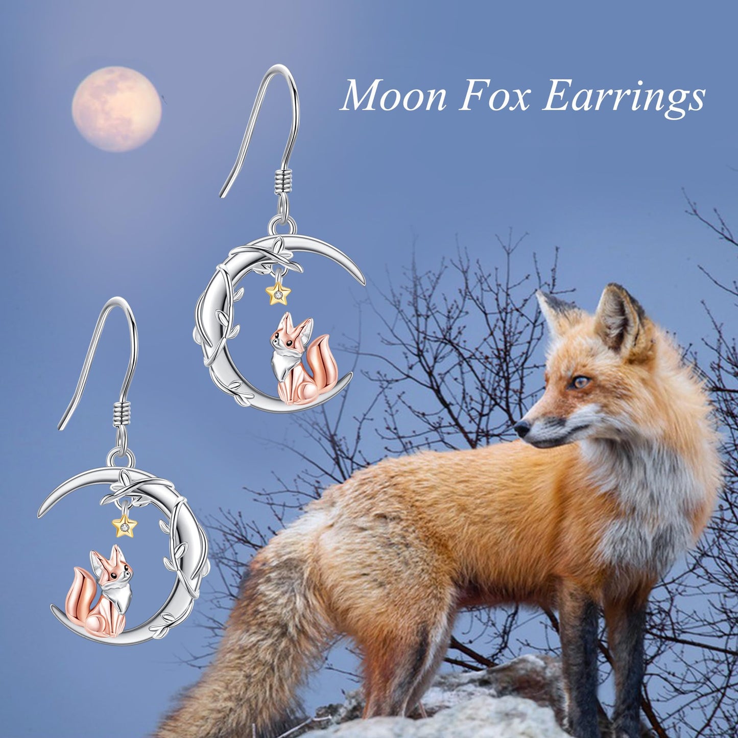 YAFEINI Fox Earrings 925 Sterling Silver Dangle Drop Fox Earrings Animal Jewelry Gifts for Women Mom Fox Lovers