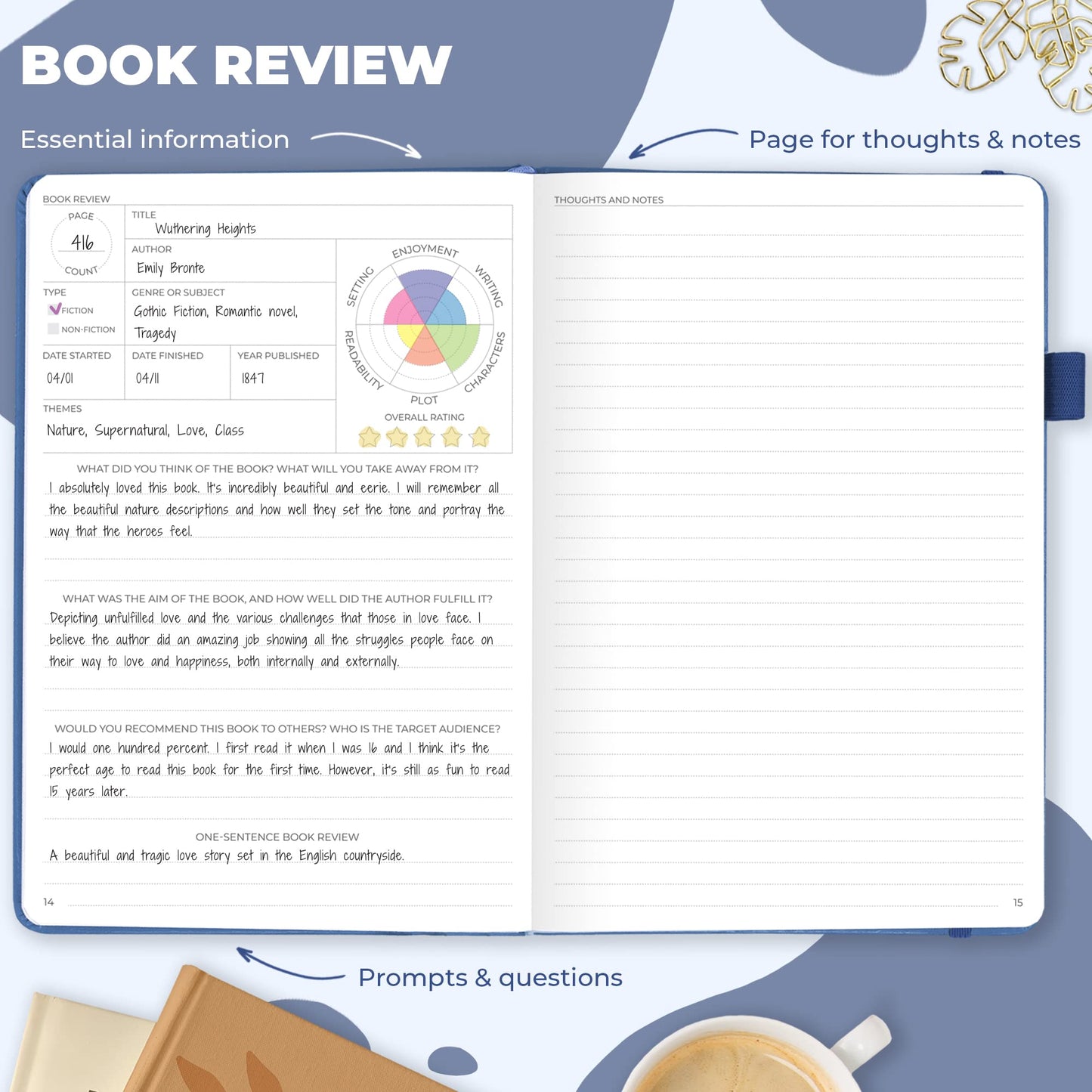 Clever Fox Reading Journal – Book Review Log – Gift Accessories for Reading Lover – Book Journal for Kids & Adults – A5, 5.8”x8.3” (Blue)