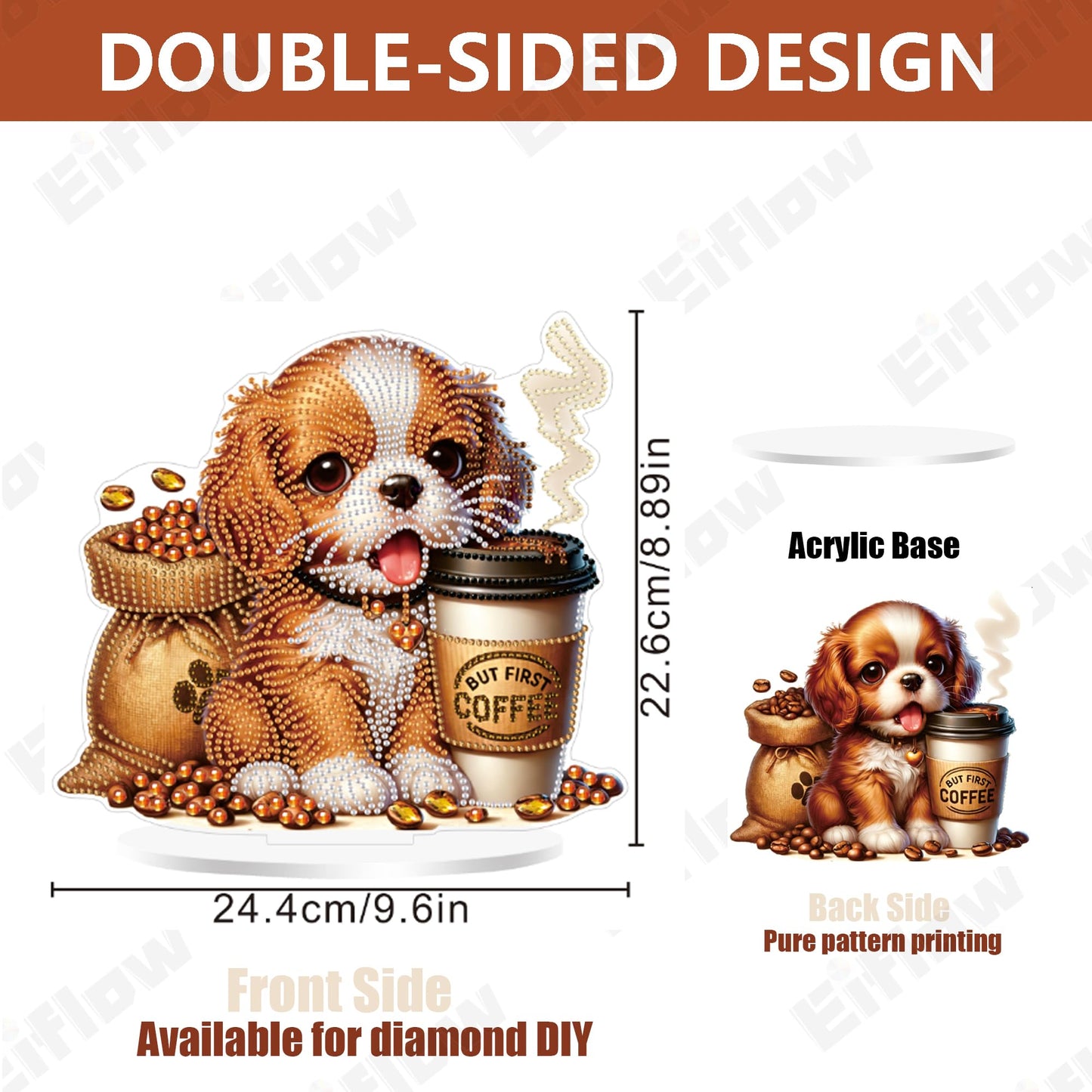 Eiflow Tabletop Diamond Art Kit for Adults, DIY Table top Diamond Art Painting with Stand, Acrylic Stand Up Gem Painting Board Kit Desktop Gem Art (Coffee)
