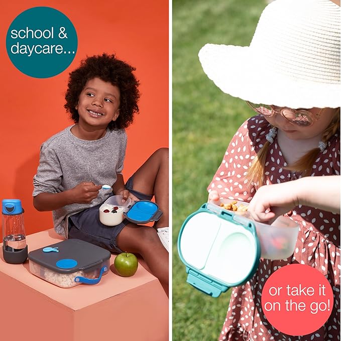 b.box Snack Box (2-pack) Reusable Snack Containers with Lids – Bento Box for Kids & Toddlers, Leakproof Lunch Box, BPA-Free and Dishwasher Safe Snack Container (O'Breeze + Emerald, 1 3/4 Cup)