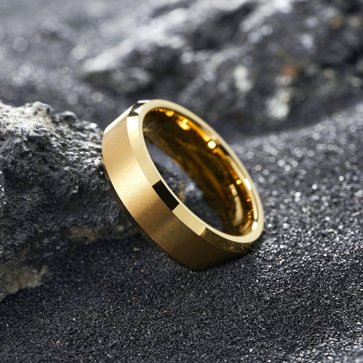 King Will 7mm Basic Tungsten Rings For Men Gold Wedding Band Polished Edge Brushed Matte Promise Ring Comfort Fit (Size 9)