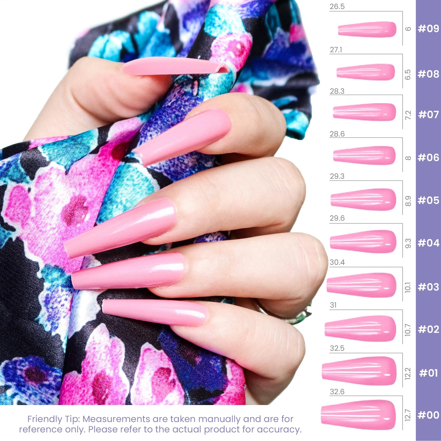 Allkem Press on Nails Extra Long Ballerina (20 Pieces) - Glossy Nail Extensions Kit - 10 Sizes Glue on Fake Nails (Rose Pink)