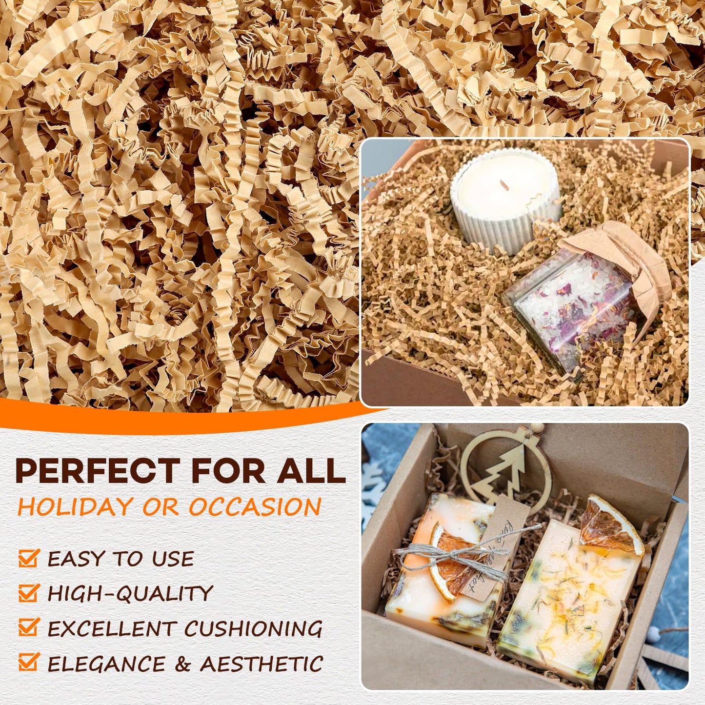 RowinsyDD 2LB Kraft Crinkle Paper Filler, Brown Cut Shredded Paper for Gift Baskets Packaging Wrapping Cushion Stuffing Box Filler for Easter Christmas Wedding Birthday Bridesmaid