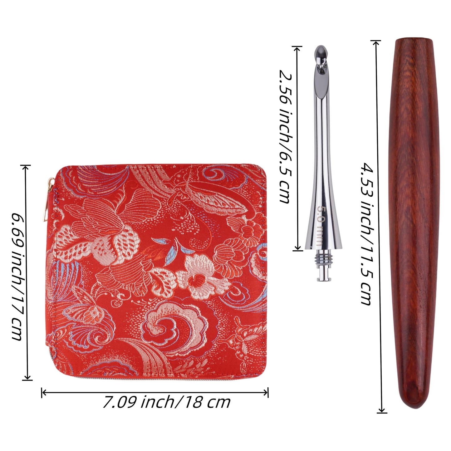Interchangeable Ergonomic Crochet Hooks Set Inline Beginner Crochet Needles Kit Smooth Grip Wooden Handle with Red Case for Arthritic Hands 9 Sizes 3.5mm-8mm