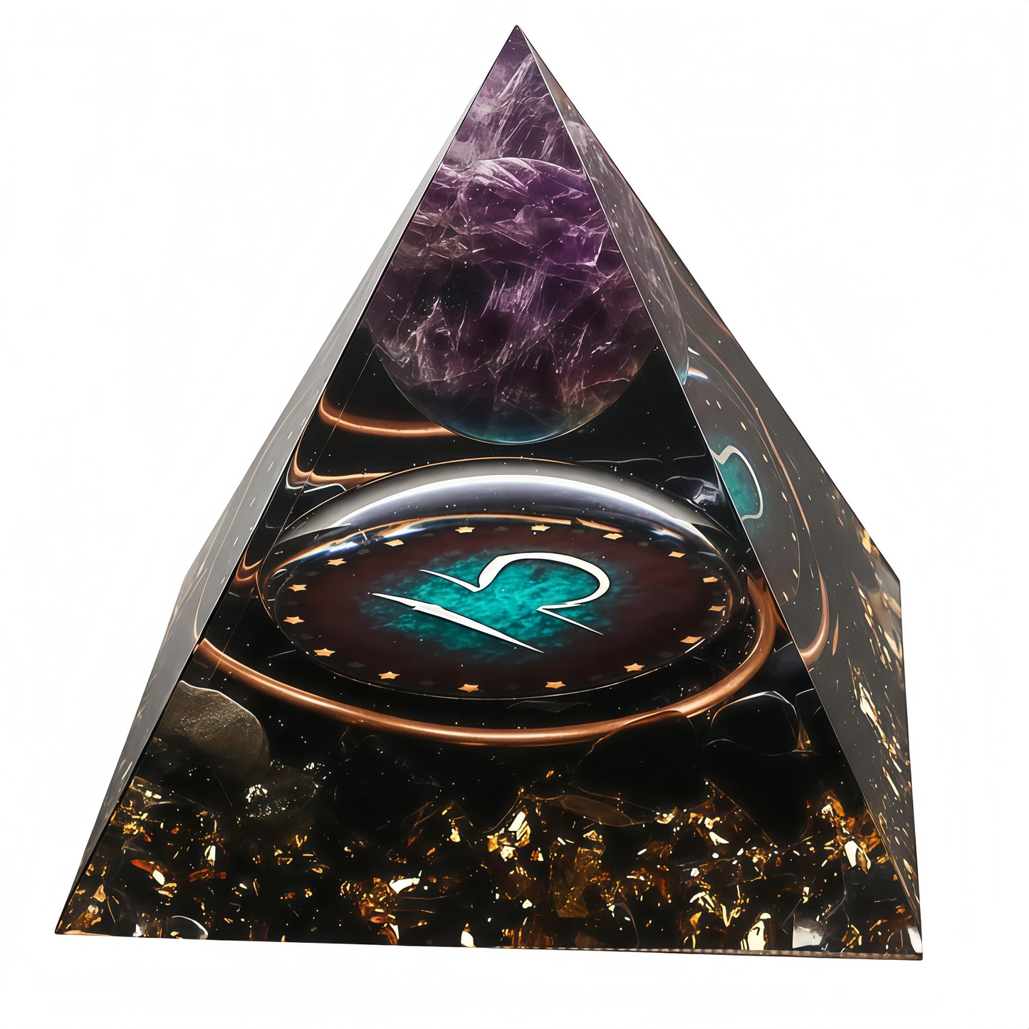 12 Zodiac Orgone Crystal Pyramid, Natural Amethyst with Obsidian,Healing Crystals Pyramid for Protection Chakra, Unique Constellation Pyramid for Positive Energy, Healing Money Health(Libra)