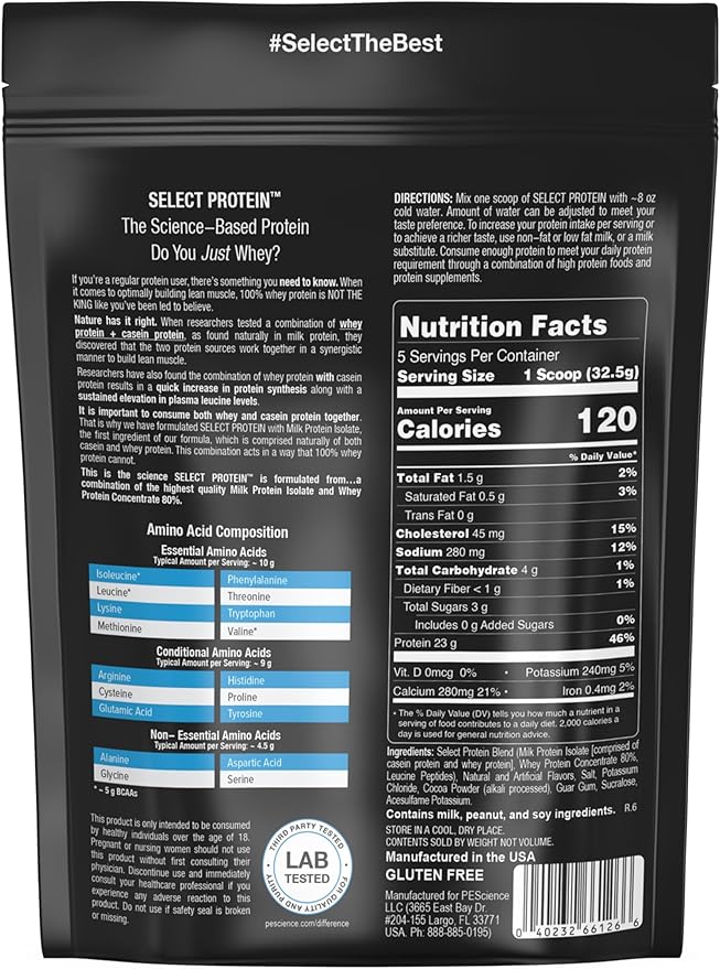 PEScience Select Low Carb Protein Powder, Chocolate Peanut Butter Cup, 5 Serving, Whey and Casein Blend, Keto Friendly, Gluten Free, Best Tasting, Clean Isolate for Women and Men