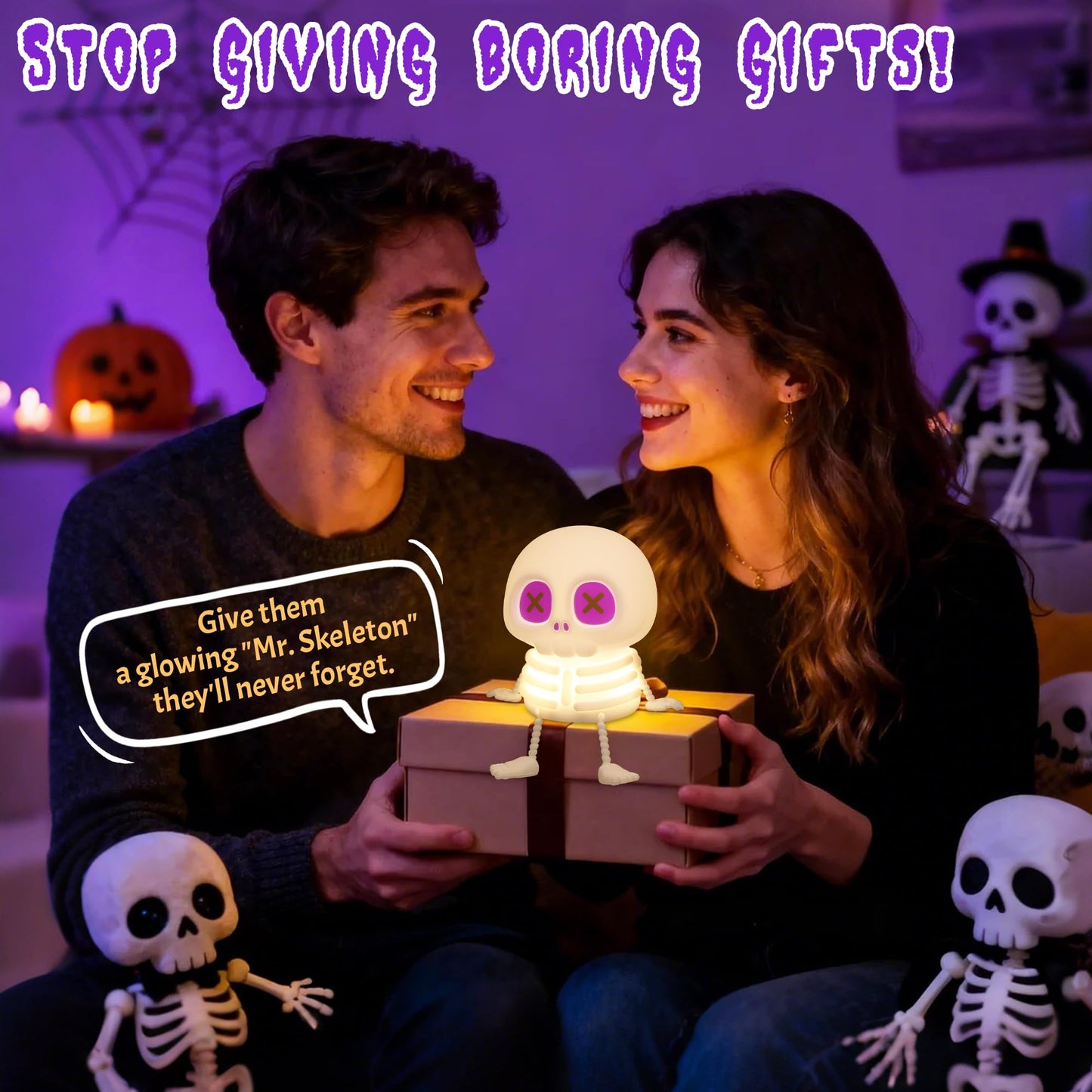 CoolGift Mart Skull Night Light, Silicone Touch Control Lamp. USB Rechargeable with Timer & Brightness Adjustment, Creates Customizable Glow for Gaming Room, Bedside, or Halloween Decor