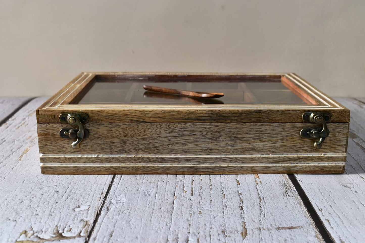 Indian Wooden Spice Box/Mango Wood Spice Boxes Housewarming Gift, Mother’s Day Gift "MADE IN INDIA"- 12 container- 12x3 inch