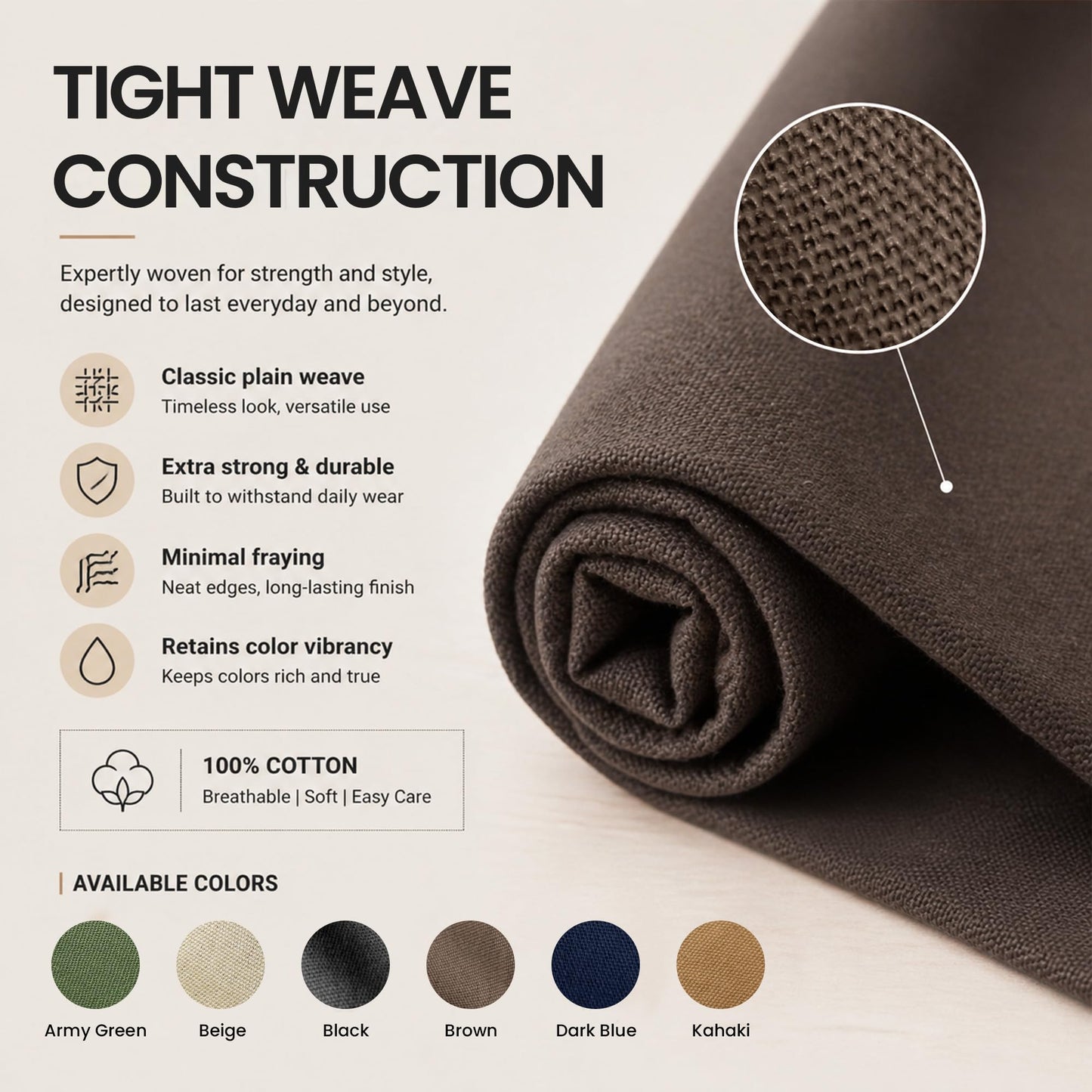 Widarms 100% Cotton Canvas Fabric by The Yard, 59" 12oz Natural Duck Canvas Fabric for Crafts, Handmade Home Decor, Sewing DIY Cloth, Embroidery (Brown, 2 Yard pre Cut)