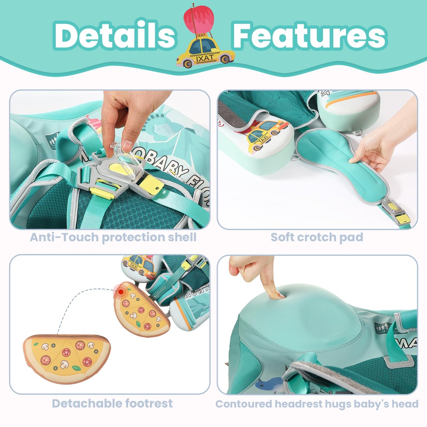Mambobaby Float Non-Inflatable Baby Float with Canopy, Five-Point Safety System, 3D Canopy(Detachable) UPF 50+, Baby Pool Floats for 3-24 Months, Dual-Mode Toddler Swim Floaties