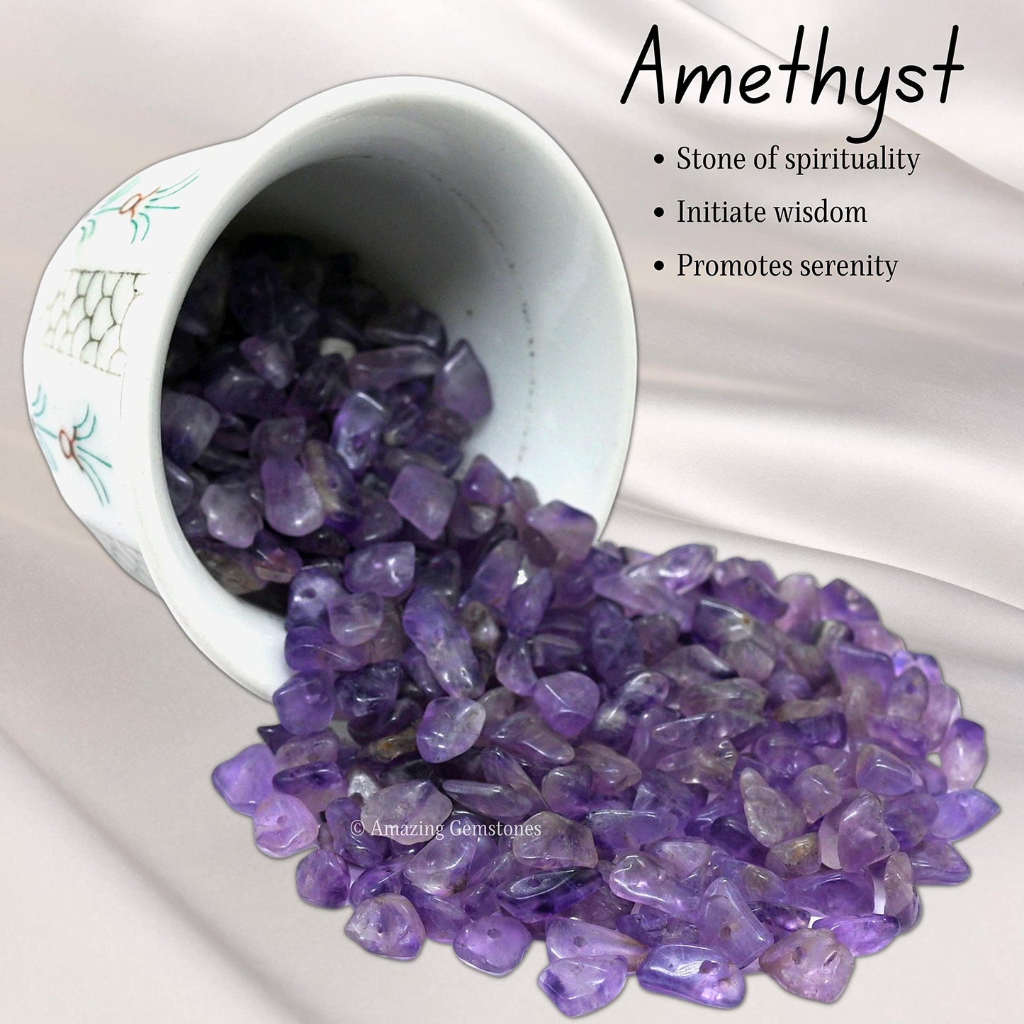 Amethyst Pre Drilled Natural Crystals Crushed Chips Beads for Jewelry Making, DIY Handmade Healing Crystals (25 Inch Strand)