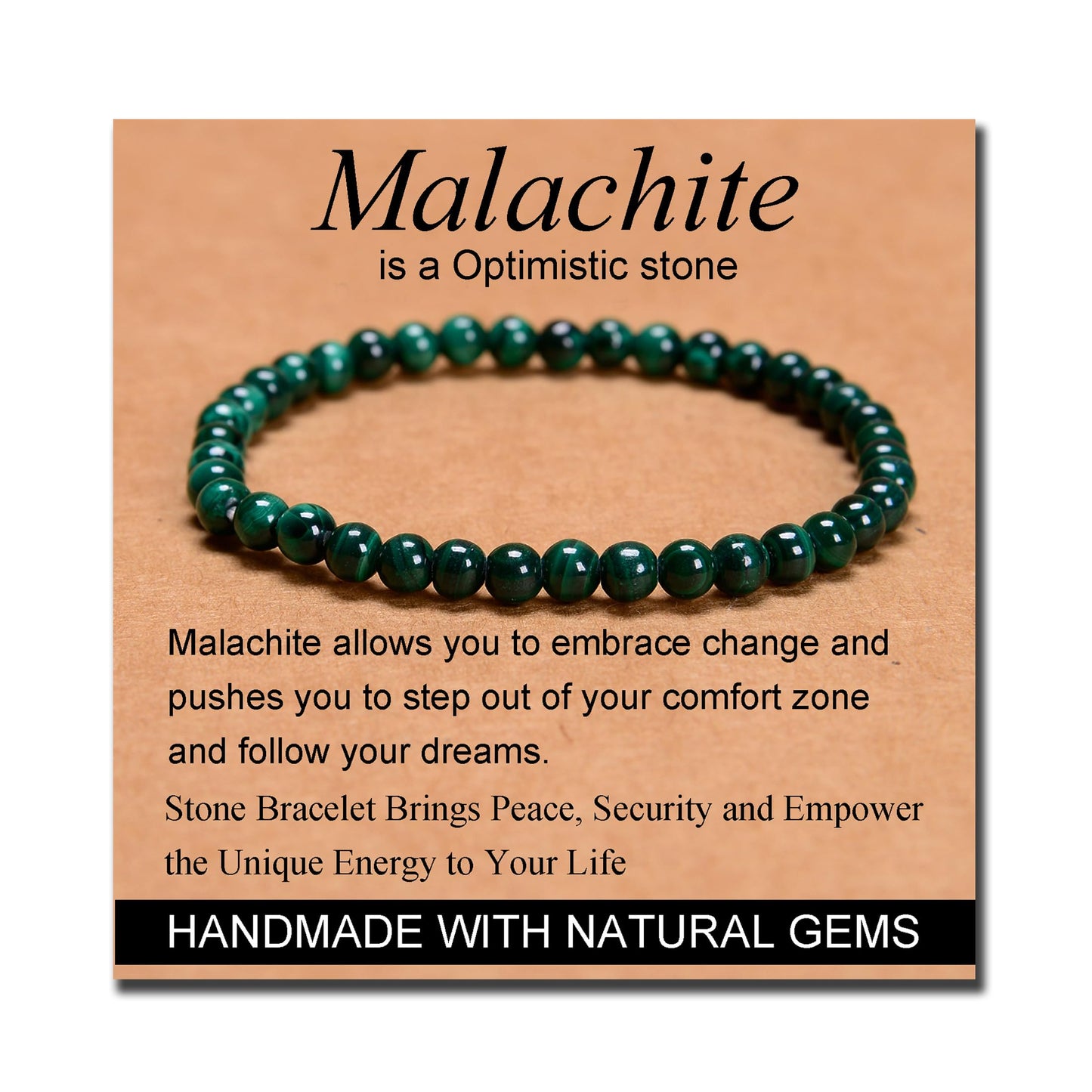 MASSIVE BEADS Malachite - Optimistic - Handmade Handmade Yoga Stretch Elastic Bracelet Natural Stone Crystal Healing Power Energy Gifts for Unisex Adult 4mm