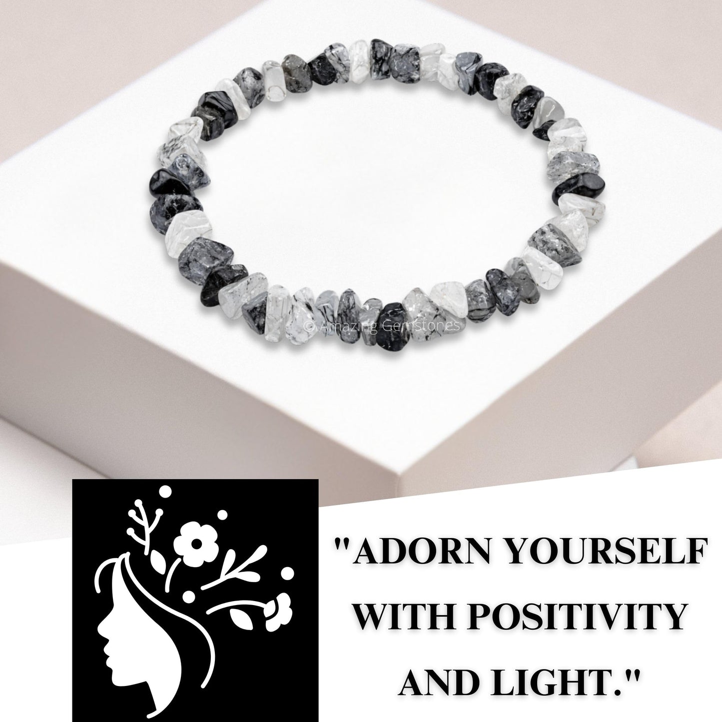 Amazing Gemstone Chips Bracelet (Black Rutilated Quartz)