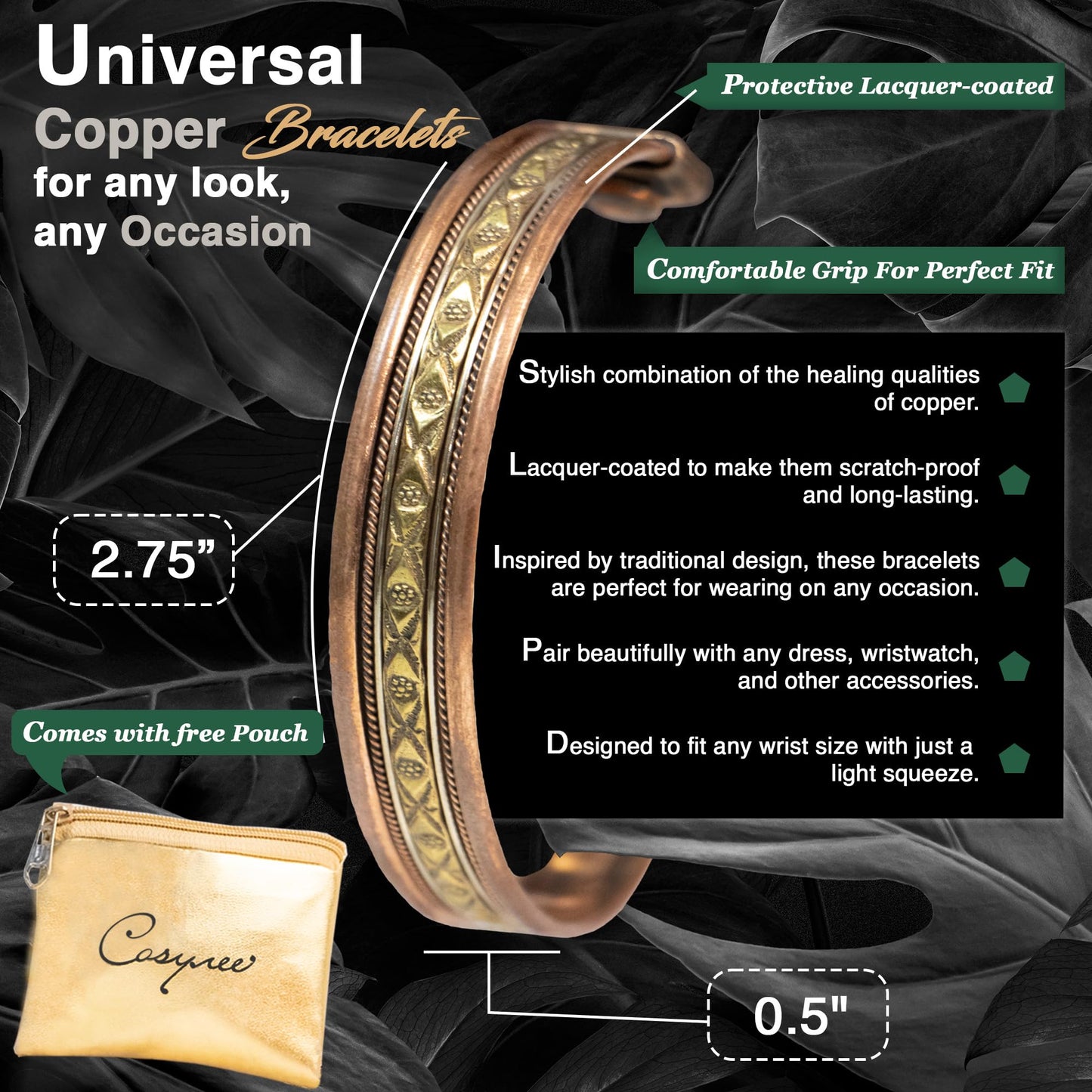 cosynee Premium Tibetan Copper Unisex Bracelets Set of 4 – 99.99% Pure Copper Cuff Bangles for Men & Women, Adjustable, Ultra Strength, Solid High Gauge Metal – Vintage Style with Gift Pouch