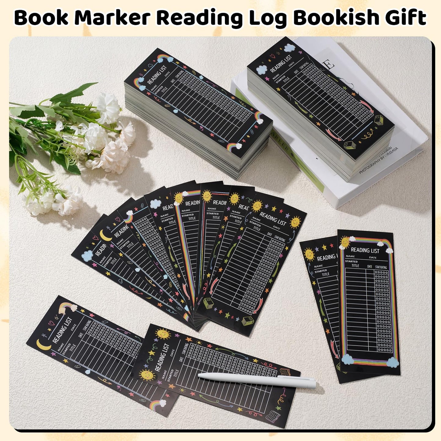 Resurhang 320 Pcs Black Reading List Bookmark Bulk 3 x 8 Inch Blank Personal Libraries Cards Reading Journal Log Book Review Bookmark Gifts Book Tracker Notecards for Library Accessories