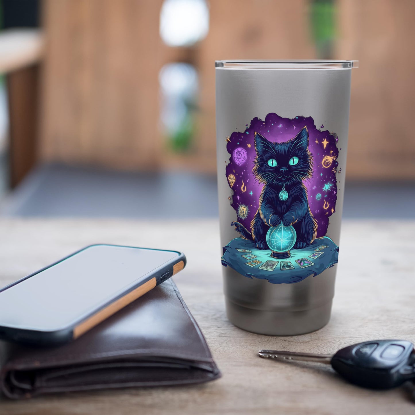 tarot card cat occult skeleton crystals aesthetic Stainless Steel Insulated Tumbler