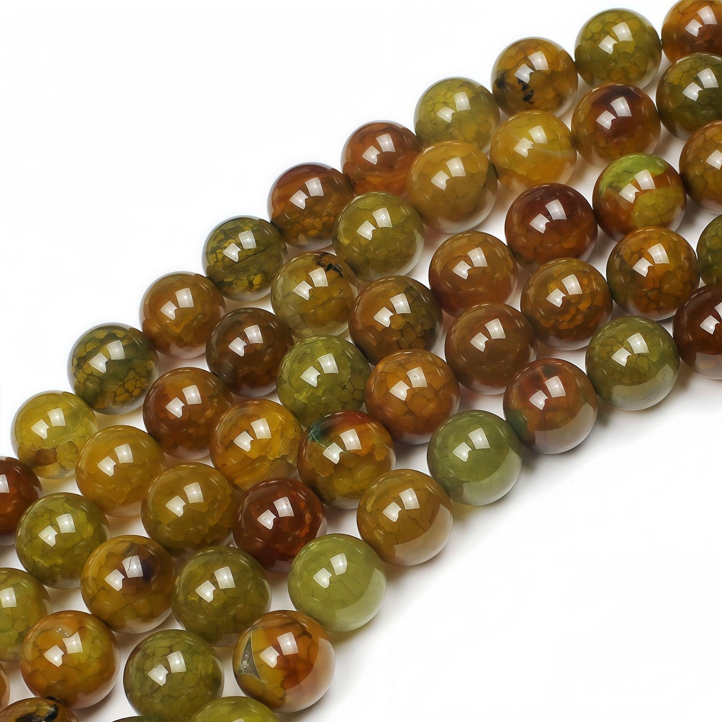 MJDCB Natural Ancient Crack Agate Beads Yellow Dragon veined Stripe Agate Round Stone Beads for DIY Necklace Bracelat Jewelry Making 15" (8mm)