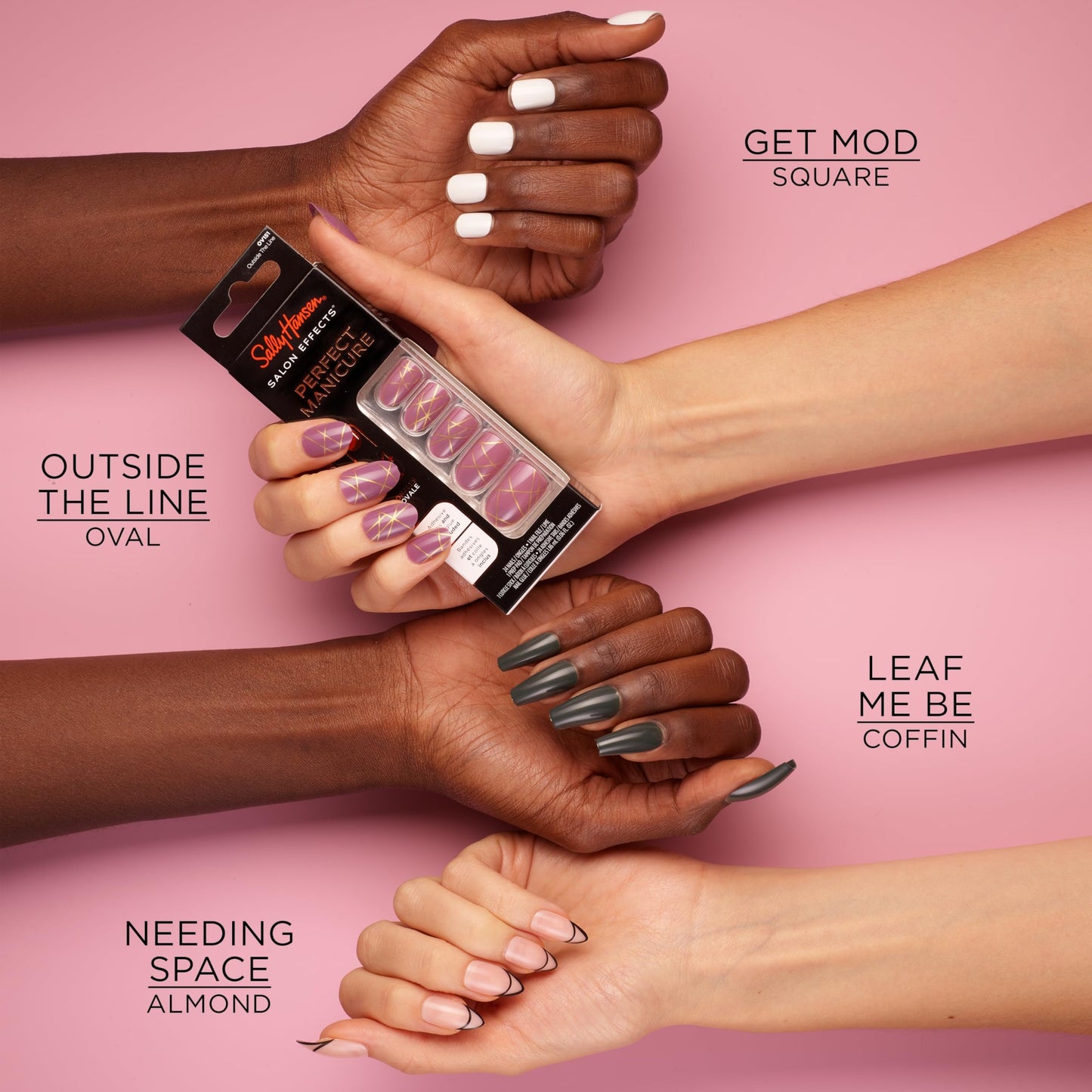 Sally Hansen Salon Effects® Perfect Manicure, Buff & Tumble, Press On Nails, Oval Shaped, Non-Damaging Adhesive Tabs, File, and Alcohol Pad Included (Pack of 2)