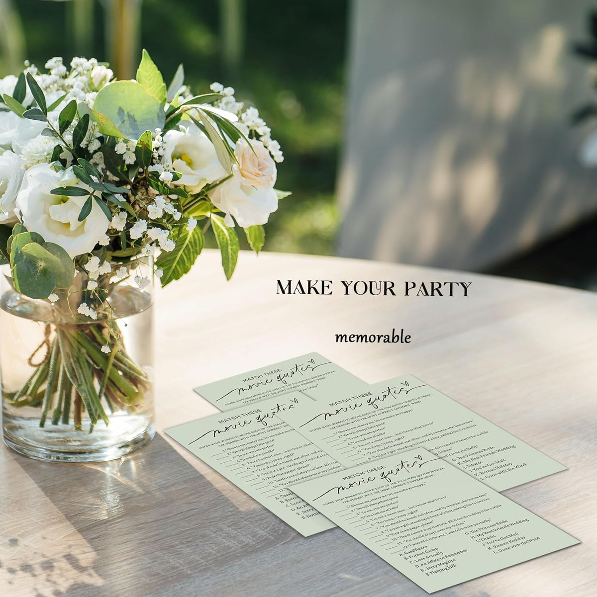 Bridal Shower Games, Match These Movie Quotes, 25Pcs Minimalist Sage Green Bridal Game Cards with 1 Answer Card, Wedding Shower Games for Guests, Engagement Bachelorette Party Supplies