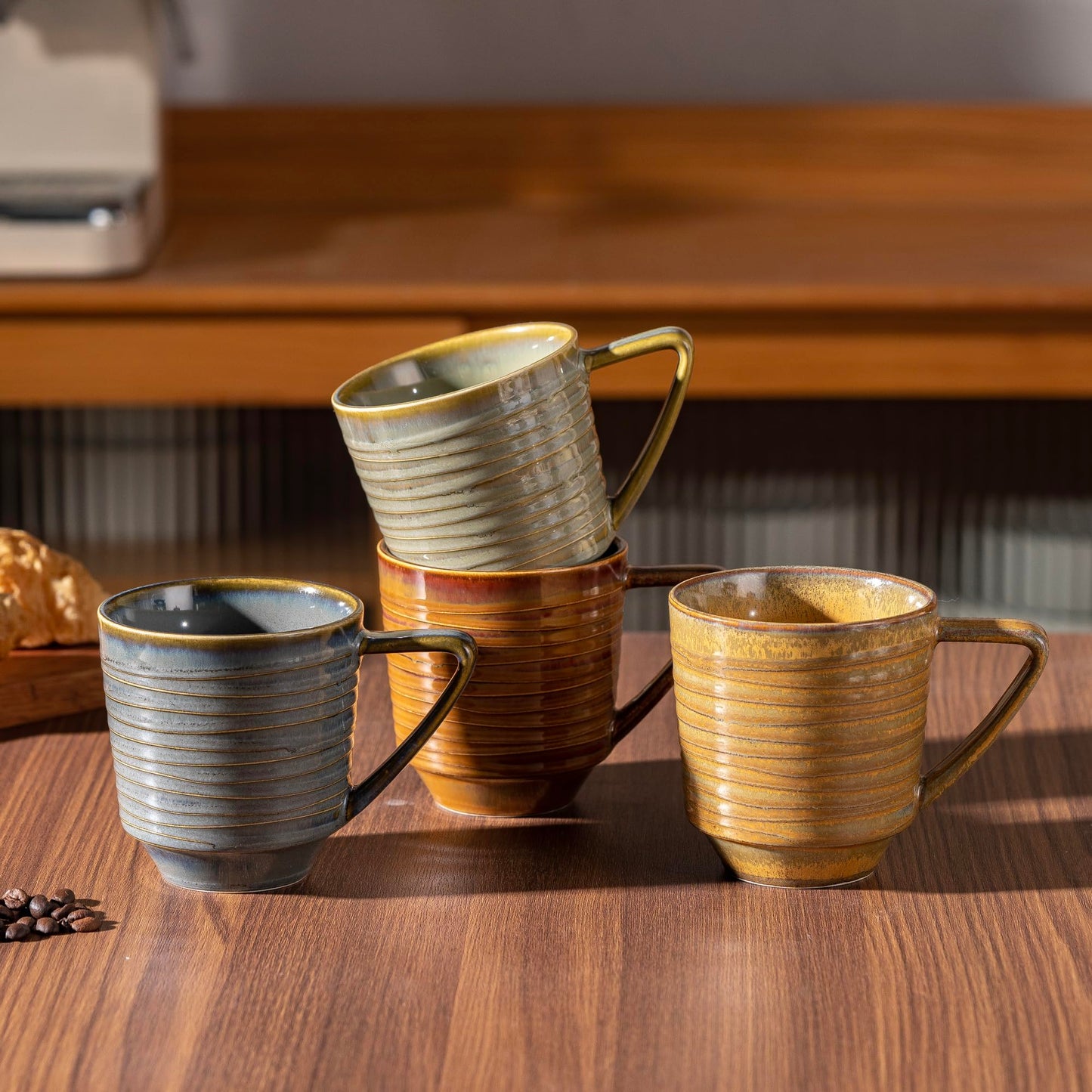 Noevany Ceramic Mugs Set of 4, Mug for Coffee Milk Latte Cappuccino Tea, Office Home Dishwasher Microwave Freezer Safe Stoneware Mixed Cup Mug 13 oz Coil A