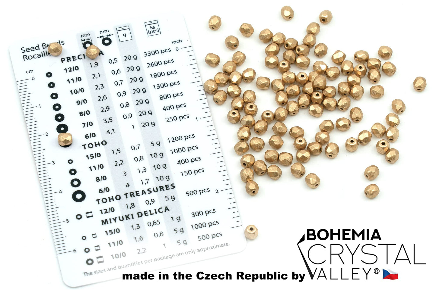 2.1oz (60 g) Mix of Unique Czech Bohemia Glass Pressed Beads, Rocailles, Aztec Pale Gold Crystal, Matte and Glossy, Hand Made BCV
