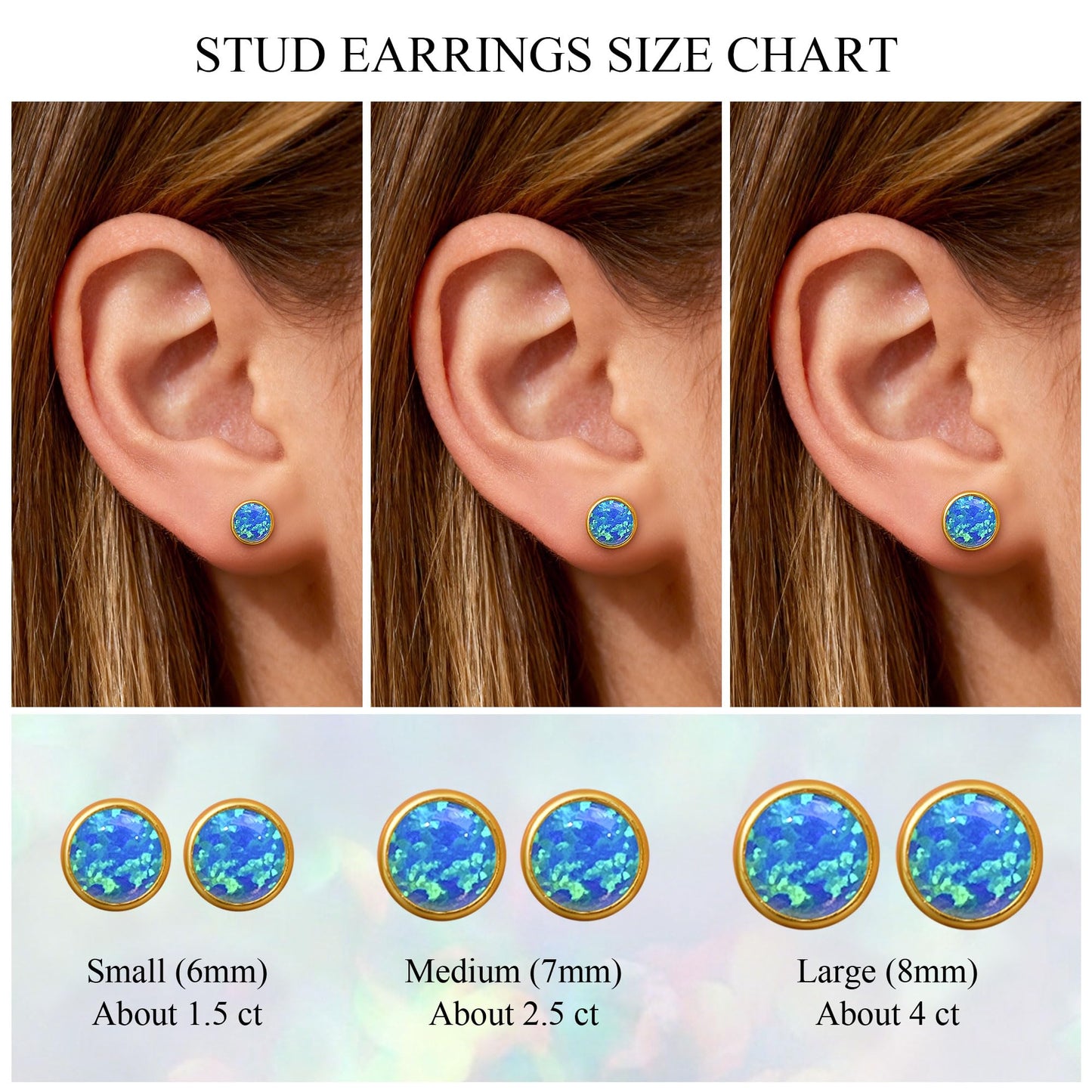 JiayangJY Silver Blue Fire Opal Stud Earrings for Women 18K Yellow Gold Plated Sterling Silver Round Shape 8mm Opal Earrings with Push Back