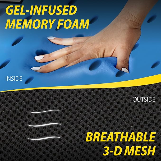 Goodyear Pure Memory Lumbar Support Pillow – Premium Memory Foam Back Support Cushion for Office Chair, Car Seat & Recliner – Ergonomic Lower Back Relief, Breathable Mesh Cover, Adjustable Strap