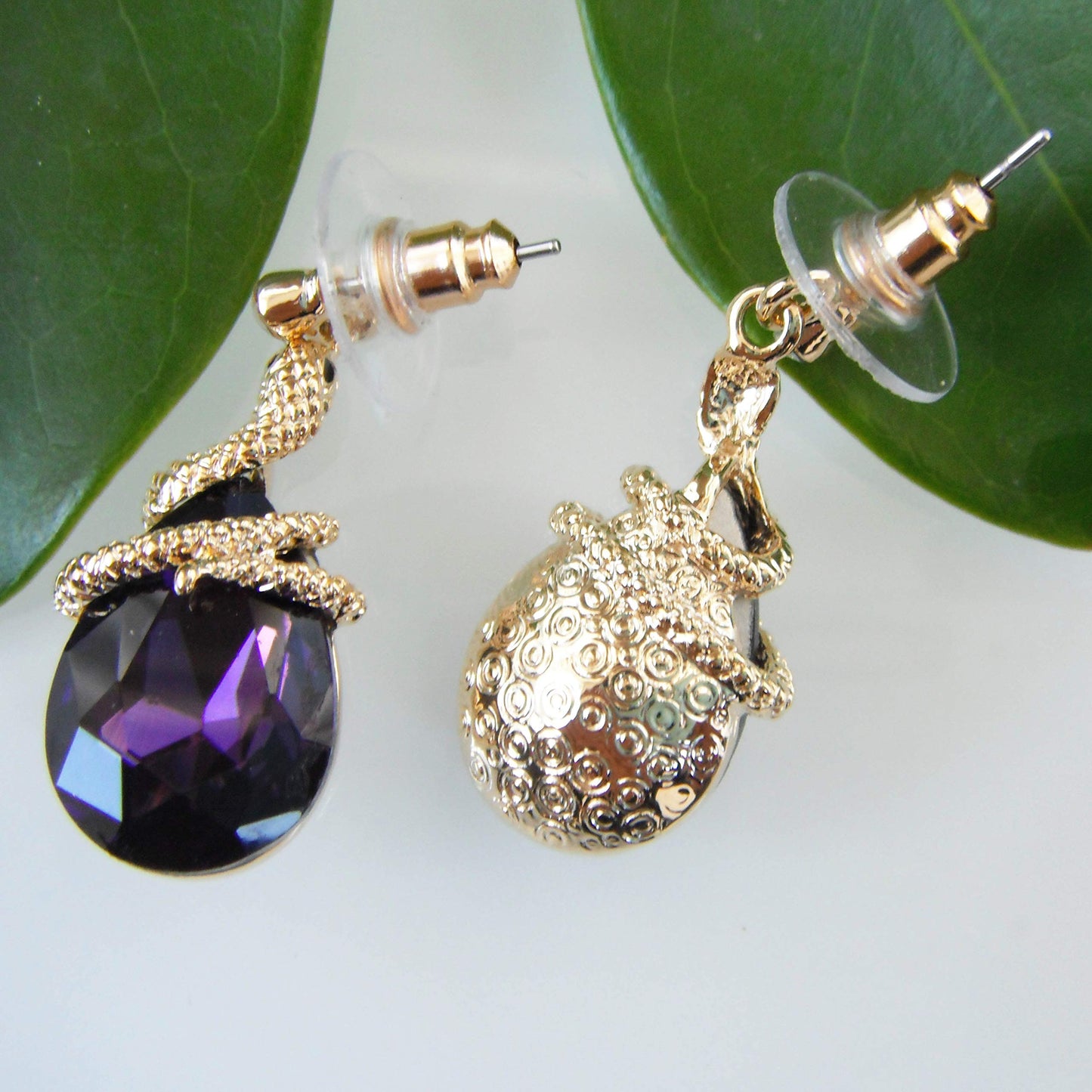 Navachi 18k Gold Plated Crystal Purple Zircon Snake Drop Dangle Earrings