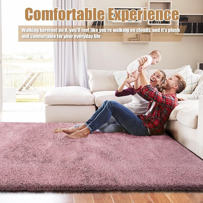 6x9 Fluffy Area Rug for Living Room,Shag Area Rugs for Bedroom,Blush Soft Fuzzy Rug Non-Shedding Indoor Plush Carpet for Kids Bedroom Nursery Dorm Home Decor