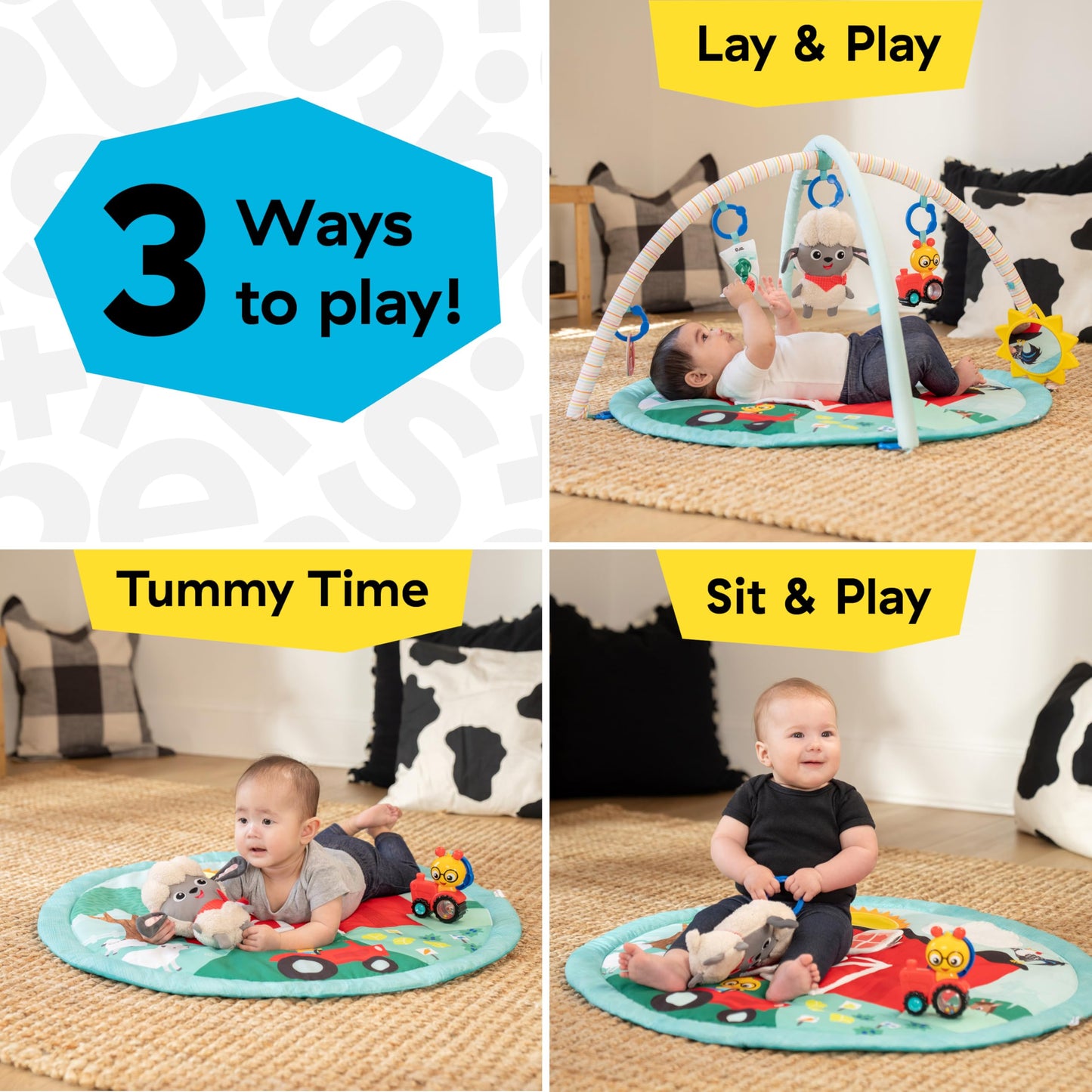 Baby Einstein Ingenuity Farm Explorers Happy Harvest Touch & Feel Baby Play Gym & Mat with 5 Removable Toys, 20+ Songs & Sounds, Ages 0+ Months