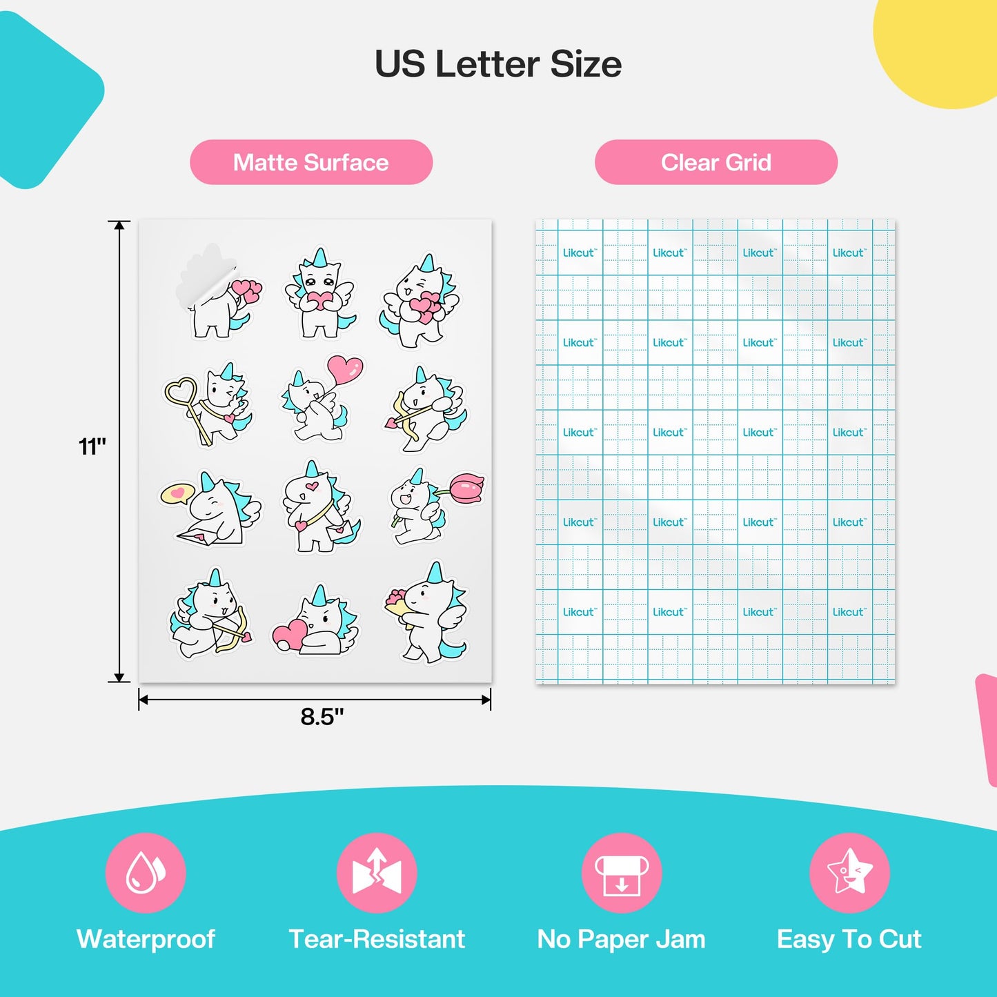 Likcut Printable Vinyl Sticker Paper for Inkjet Printer - 8.5"x11" Matte White Waterproof Sticker Paper for Crafts, Custom Stickers, DIY Cards and Small Business Projects, 20 Sheets