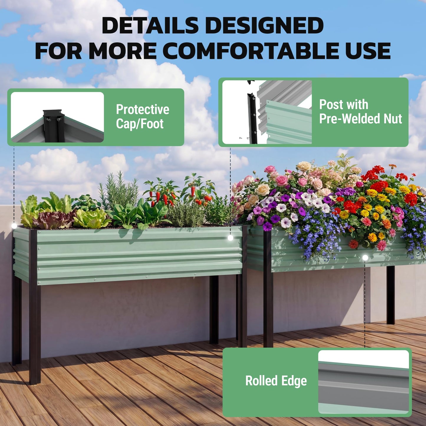 WORKPRO 48x24x32in Outdoor Galvanized Raised Garden Bed with Legs, 600LB Elevated Planter Box for Vegetable, Flowers, Herbs, Light Green