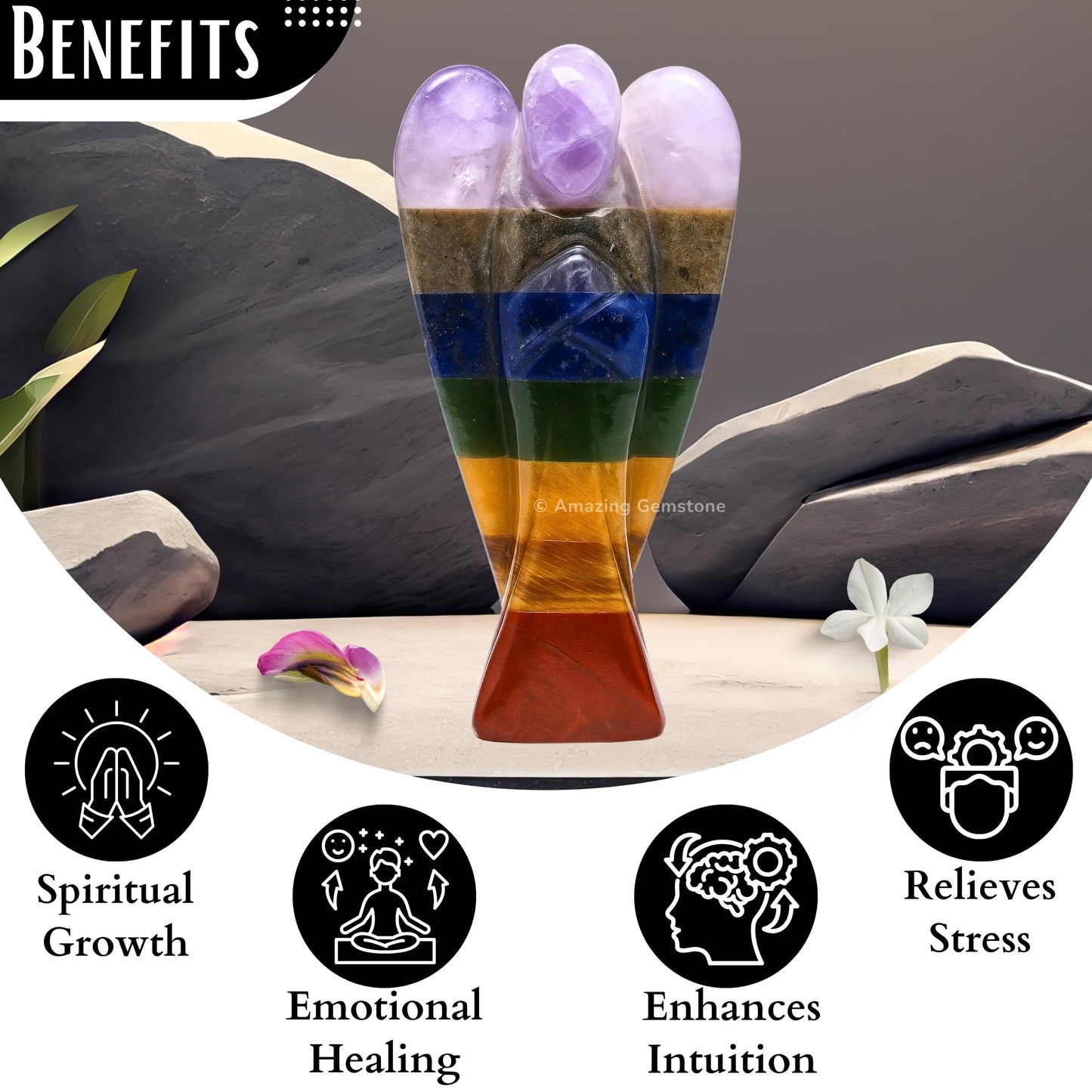 Amazing Gemstone Chakra Angel - Chakra Crystal Angel and Pocket Guardian Angel Crystal Figurines (3 inches)