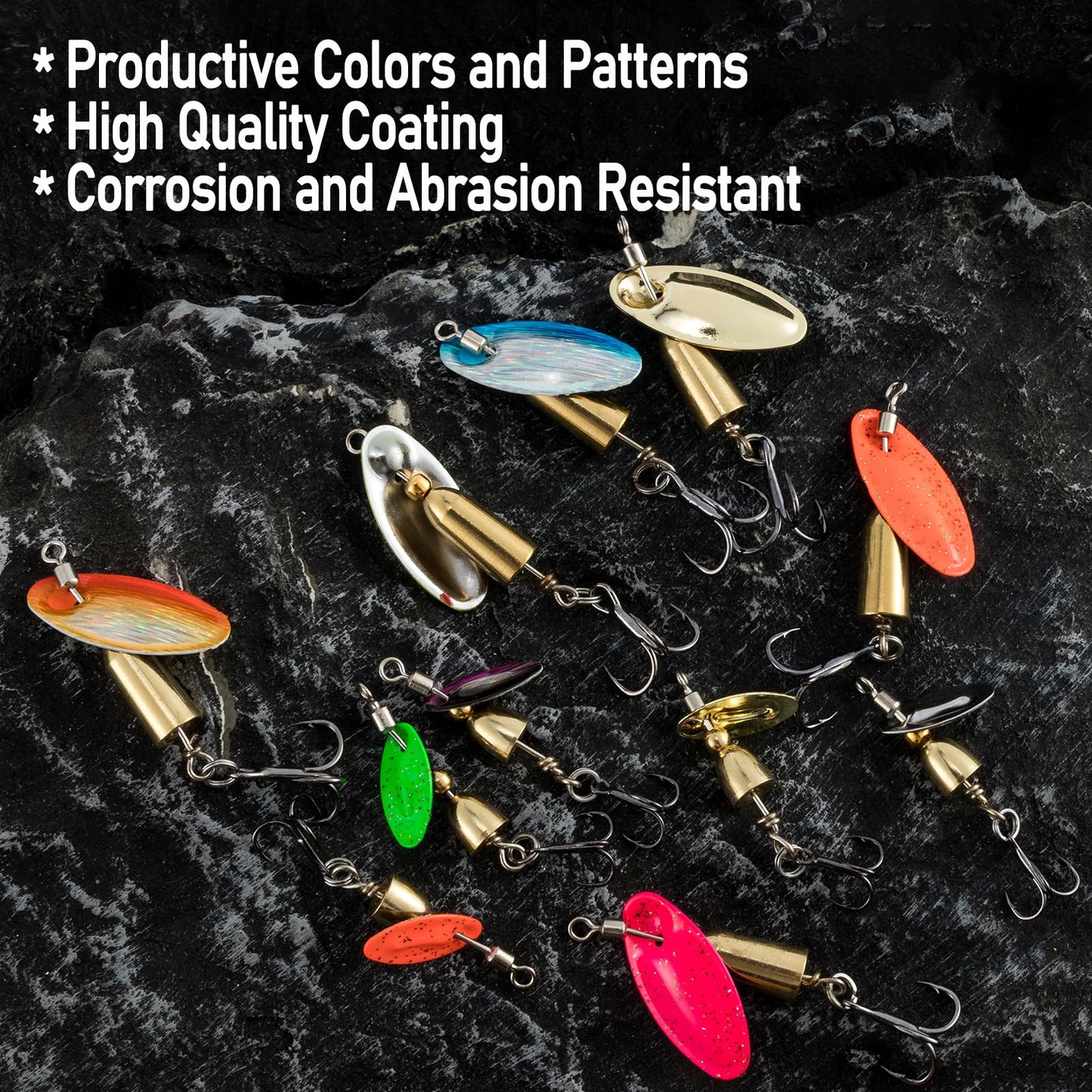 Dr.Fish 10 Pack Fishing Spinner Trout Spinner Spinnerbait Trout Lures Kits Inline Blades Bass Crappie Salmon Panfish Walleye Lures Freshwater Stream 1/4oz