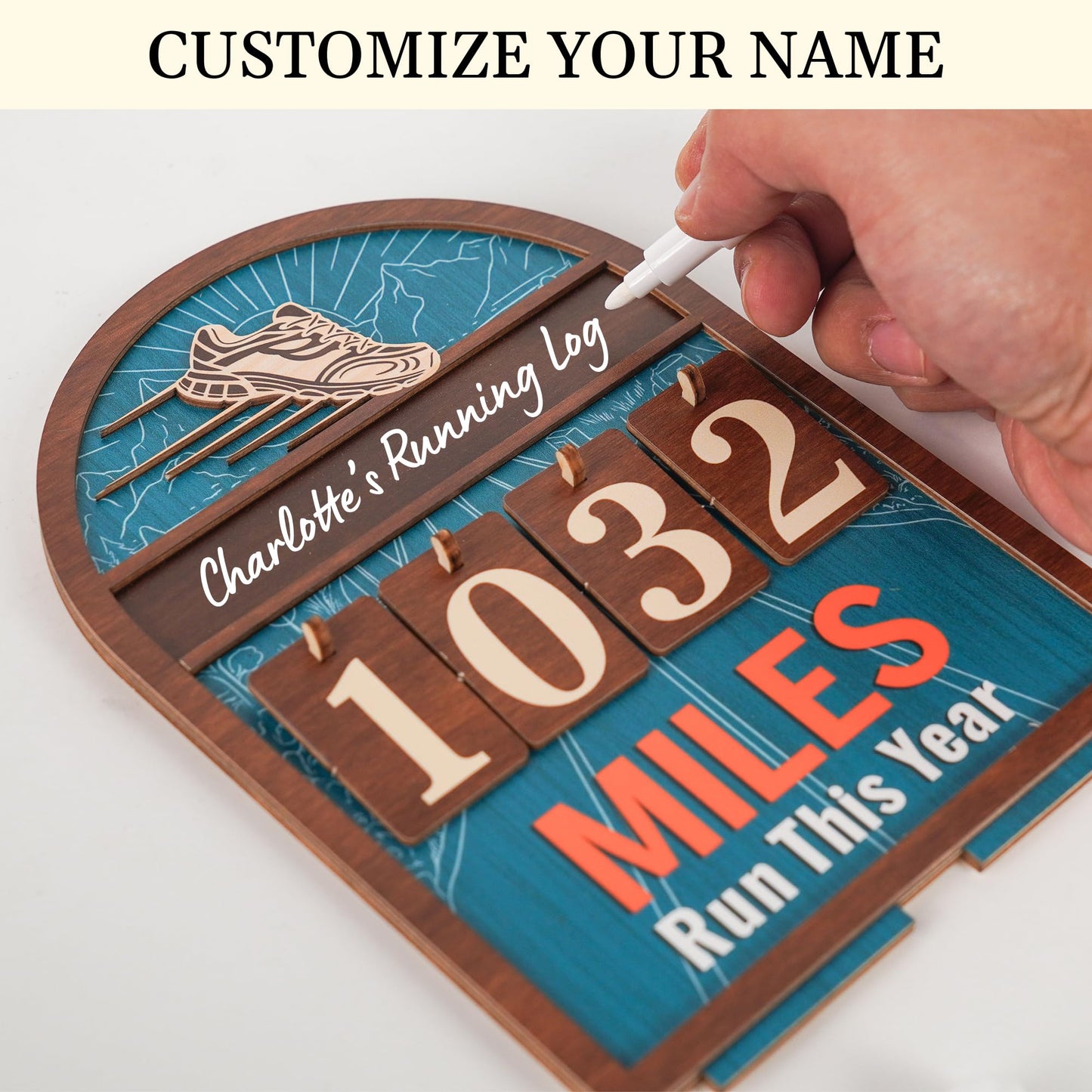 Personalized Miles Run This Year Tracker, Custom Wooden Running Log Counter, Unique Gifts for Runners Men Women, Cool Marathon Runner Gifts, Motivational Decor for Gym Home Workout Decor