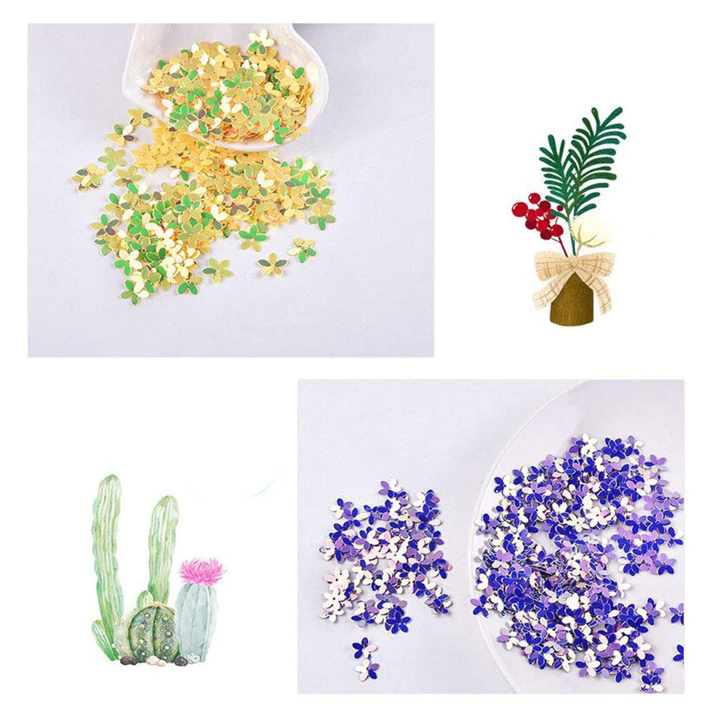 Carykon 3200pcs of 10mm Five Leaf Flower Glitters in 18 Colors Mixed Packaging, Flower Glitters Crafts