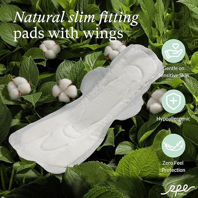 100% Organic Super Long Overnight Pads With Wings, Heavy Sanitary Napkins for Women Ultimate Absorbency, Ultra Thin Cotton Period Menstrual Pads (Extra Long, Size 6, 30ct)