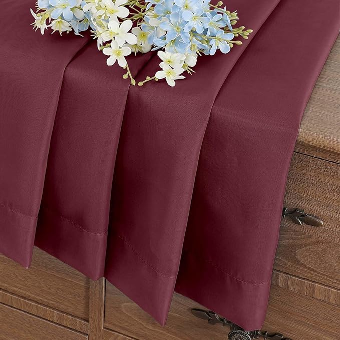 Burgundy Sheer Curtains Tier 30 Inches Length 2 Panels Set, Light Filtering Lightweight Soft Window Treatments Drapes, Cute Elegant Cafe Curtains for Nursery, Dual Rod Pocket, 2x42Wx30L Inches