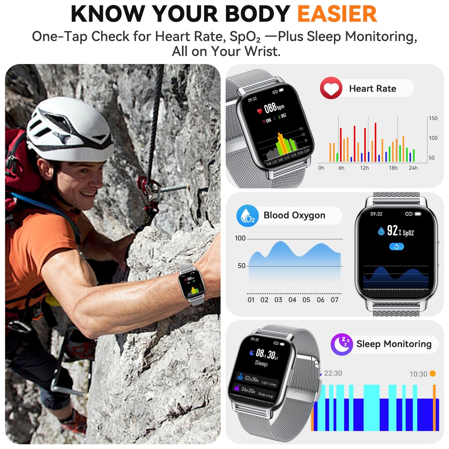 Smart Watch for Women(3 Bands), Smartwatch Fitness Tracker with Bluetooth Calls & AI Voice Control, 1.85’’ HD Screen, Heart Rate/SpO2 Monitor, Sleep Tracker, Compatible with Android iOS (Silver)