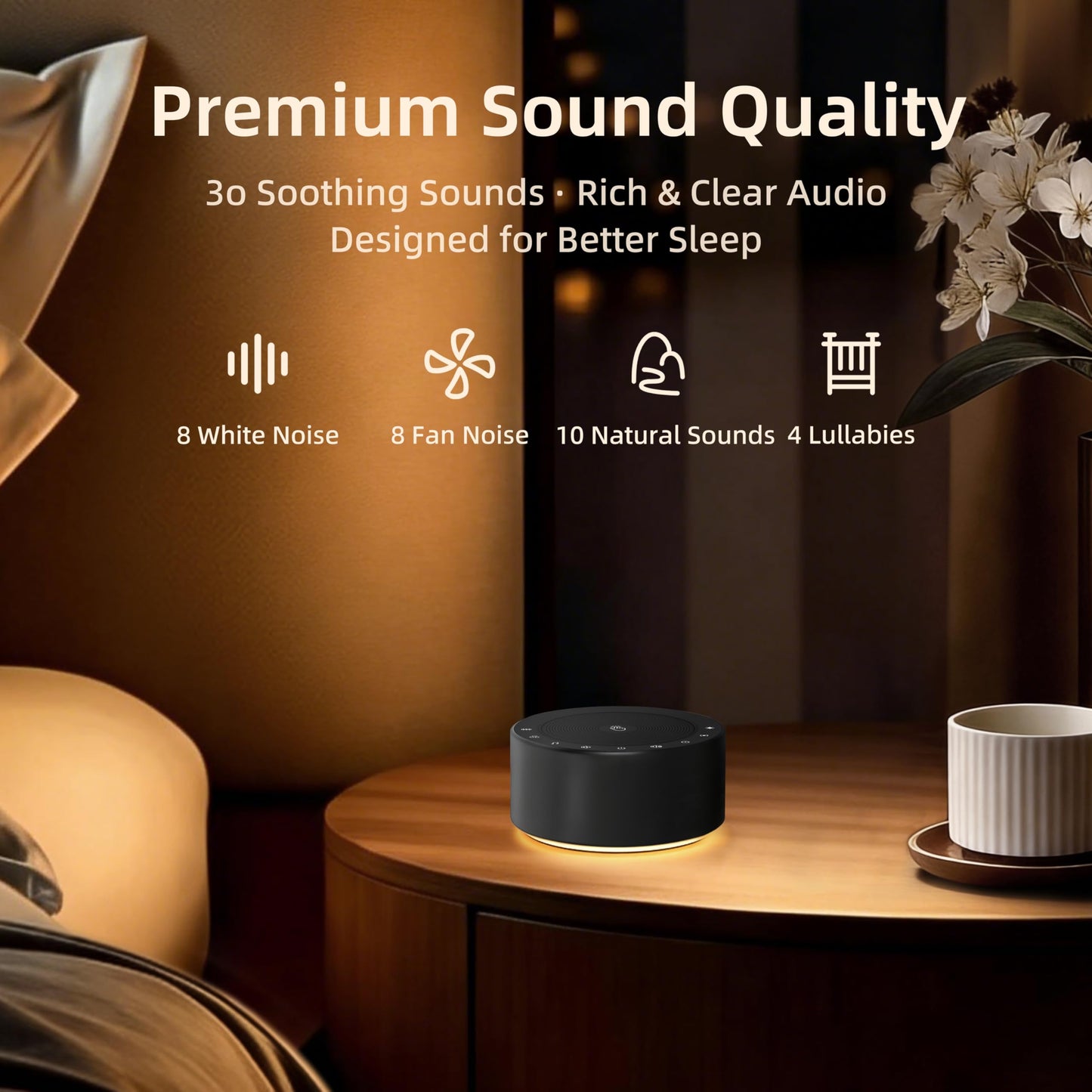 Kipcush White Noise Machine with Night Light – Nursery Sound Machine with Soft Non-Glare Lamp, 30 Soothing Sounds, 8 Color Lights, Up to 8-Hour Timer for Baby & Adults