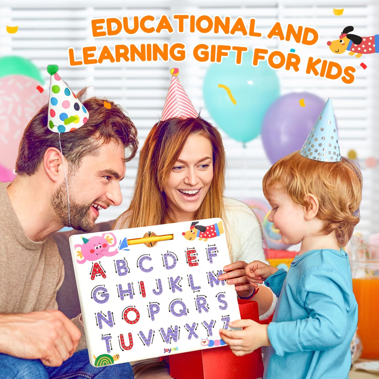 JoyCat Magnetic Animal Letter Tracing Board, Double-Sided ABC Magnets for Toddlers, Uppercase & Lowercase Letter Writing Practice - Preschool Learning Toys, Road Trip Car Activities for Kids Ages 3-5