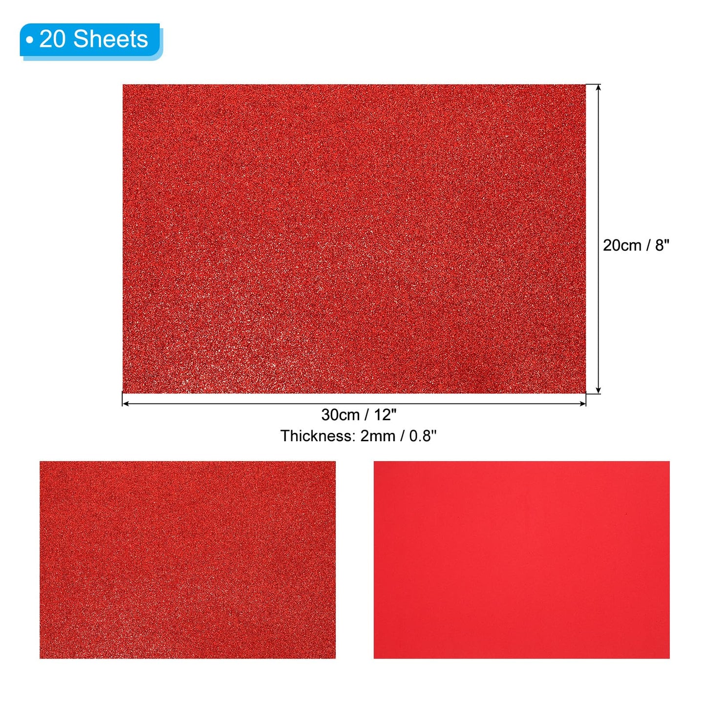 PATIKIL Red Shiny EVA Glitter Foam Sheet 11 x 8 Inch 2mm Thick Sparkle EVA Glitter Felt for Crafts DIY Project, 20 Pcs