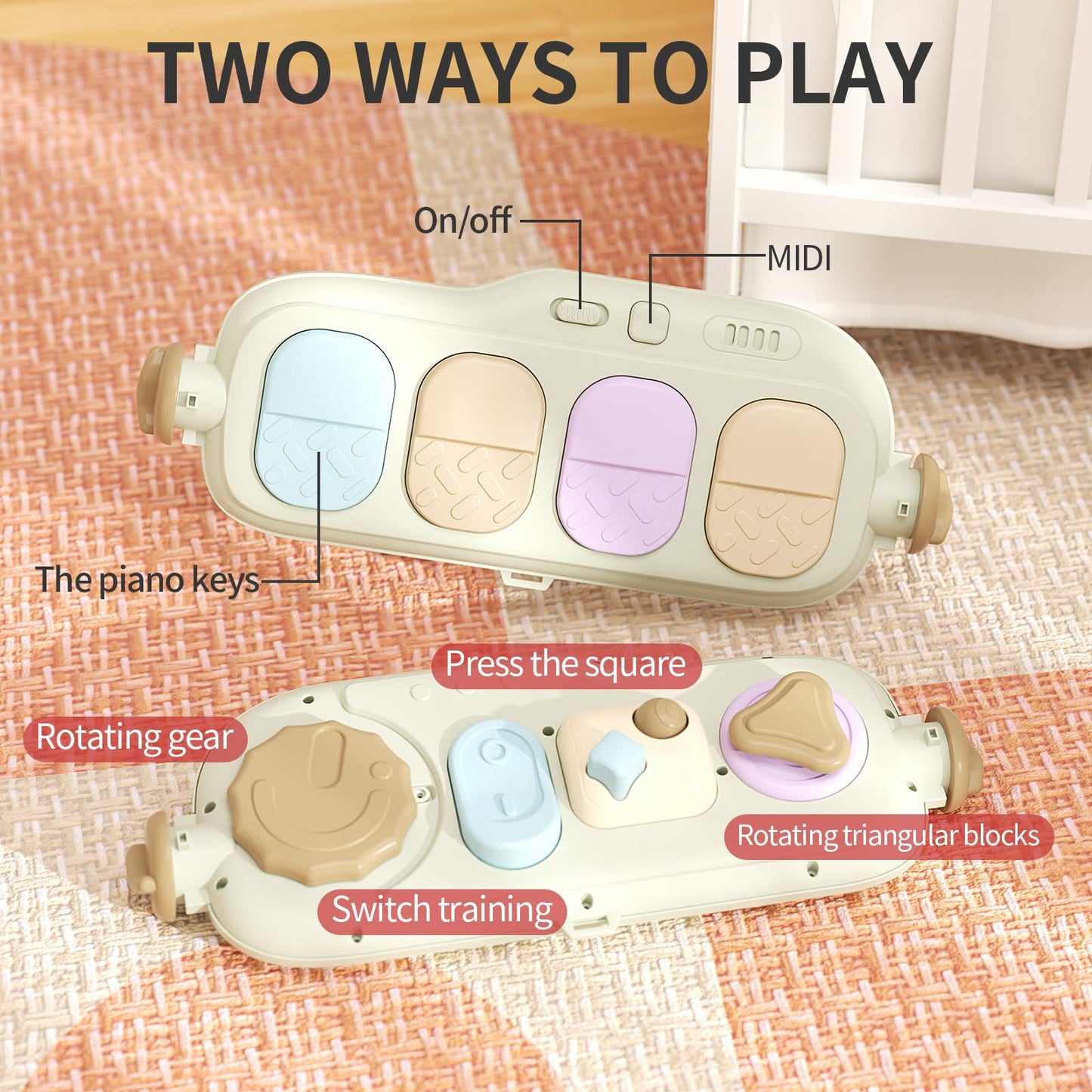 Jovow 2 in 1 Baby Gym with Walker,Baby Play Mat with Double-Sided Multifunctional Removable Play Piano Panel, Educational Sensory Toys for 0-24 Months Boy Girl [White]