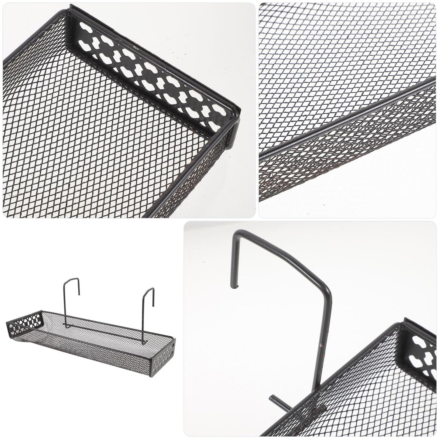 IDEANATEGRATE Hanging Flower Rack Indoor Iron Plant Stand Hooks Black Metal Balcony Garden Patio Railing Shelf