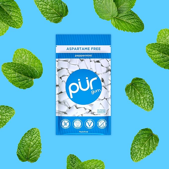 PUR Gum | Aspartame Free Chewing Gum | 100% Xylitol | Natural Peppermint Flavored Gum, 55 Pieces (Pack of 12)