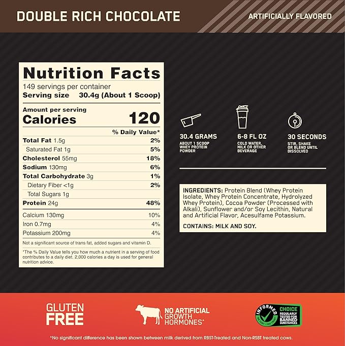 Optimum Nutrition Gold Standard 100% Whey Protein Powder, Double Rich Chocolate 10 Pound (Packaging May Vary)