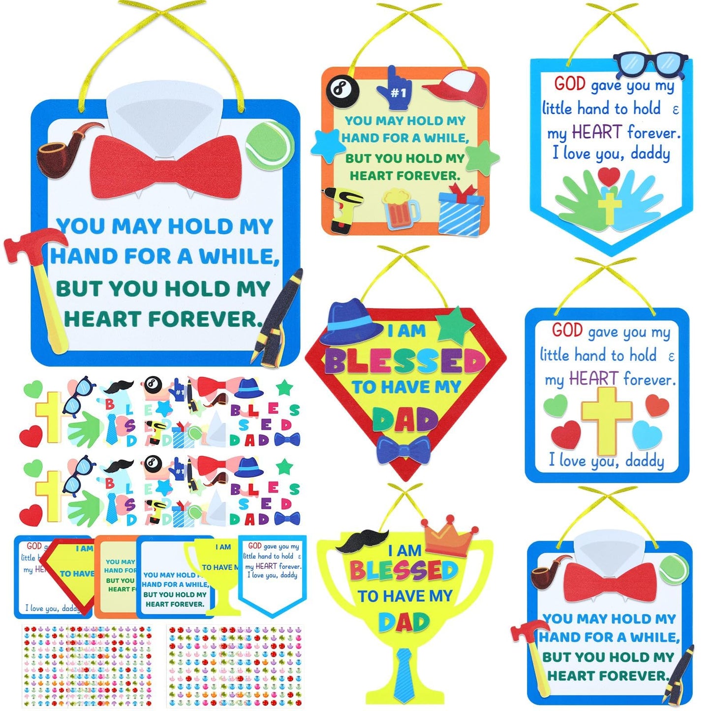 Qyeahkj 12 Sets Religious Fathers Day Craft Kit for Kids Father's Day DIY Sign Foam Banner Arts Crafts Decor Handmade Craft Gift Kit for Day Classroom Students Sunday School Project Activity