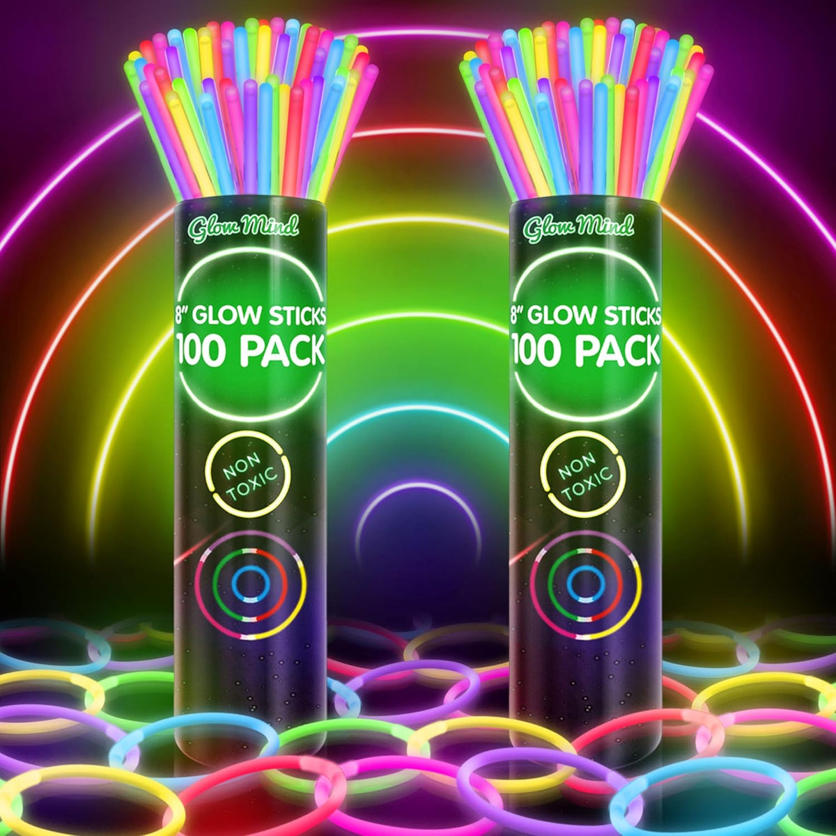 200 Ultra Bright Glow Sticks Bulk - Halloween Glow in the Dark Party Supplies Pack - 8" Glowsticks Party Favors with Bracelets and Necklaces
