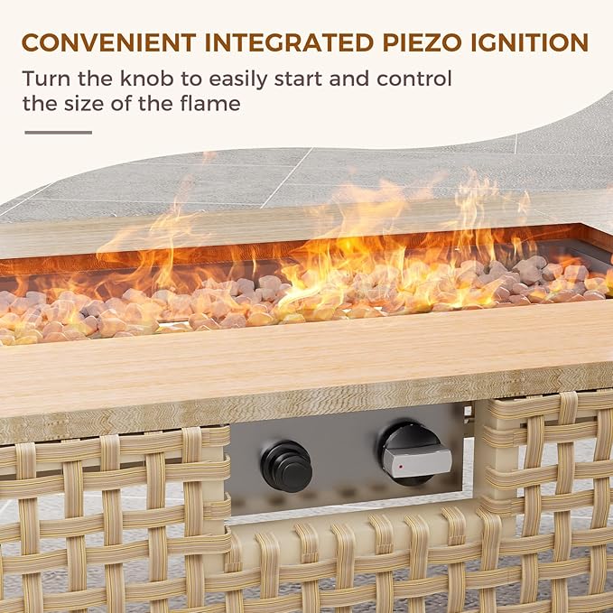 Grand patio 16-Piece Patio Furniture Set with 47" Fire Pit Table, Outdoor Conversation Set & 50,000 BTU 47 Inch Rectangle Propane Fire Pit & Storage Box with Water Resistant Thick Cushions, Cream