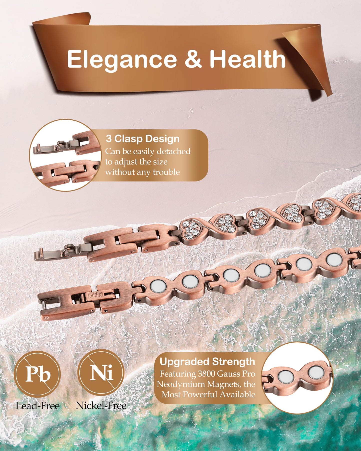 Feraco Copper Bracelet for Women Hand Forged 99.99% Solid Pure Copper Magnetic Bracelets with Pro Neodymium Magnets (Infinite Symbol Zirconia)